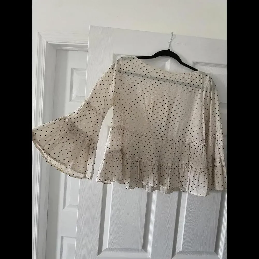 Club Monaco - tiered flare-sleeve polka dot shirt, size M - Picture 2 of 4